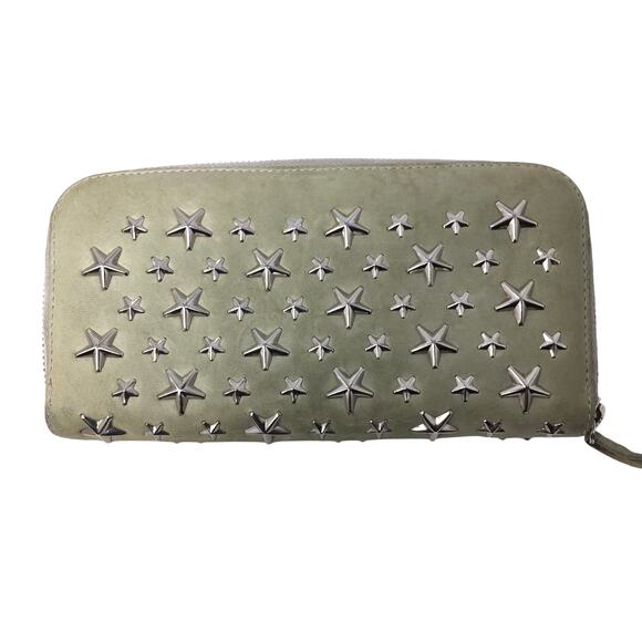 Jimmy Choo Beige / Gray Star Studded Zip Around Long Wallet - Picture 5 of 16